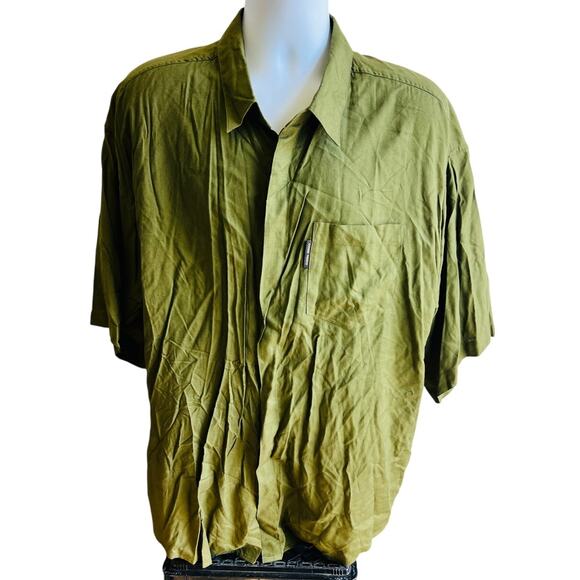 Code Zero XL Green Rayon Shirt 90s Y2K Vibe Soft Boxy Fit Summer Casual - Picture 1 of 4